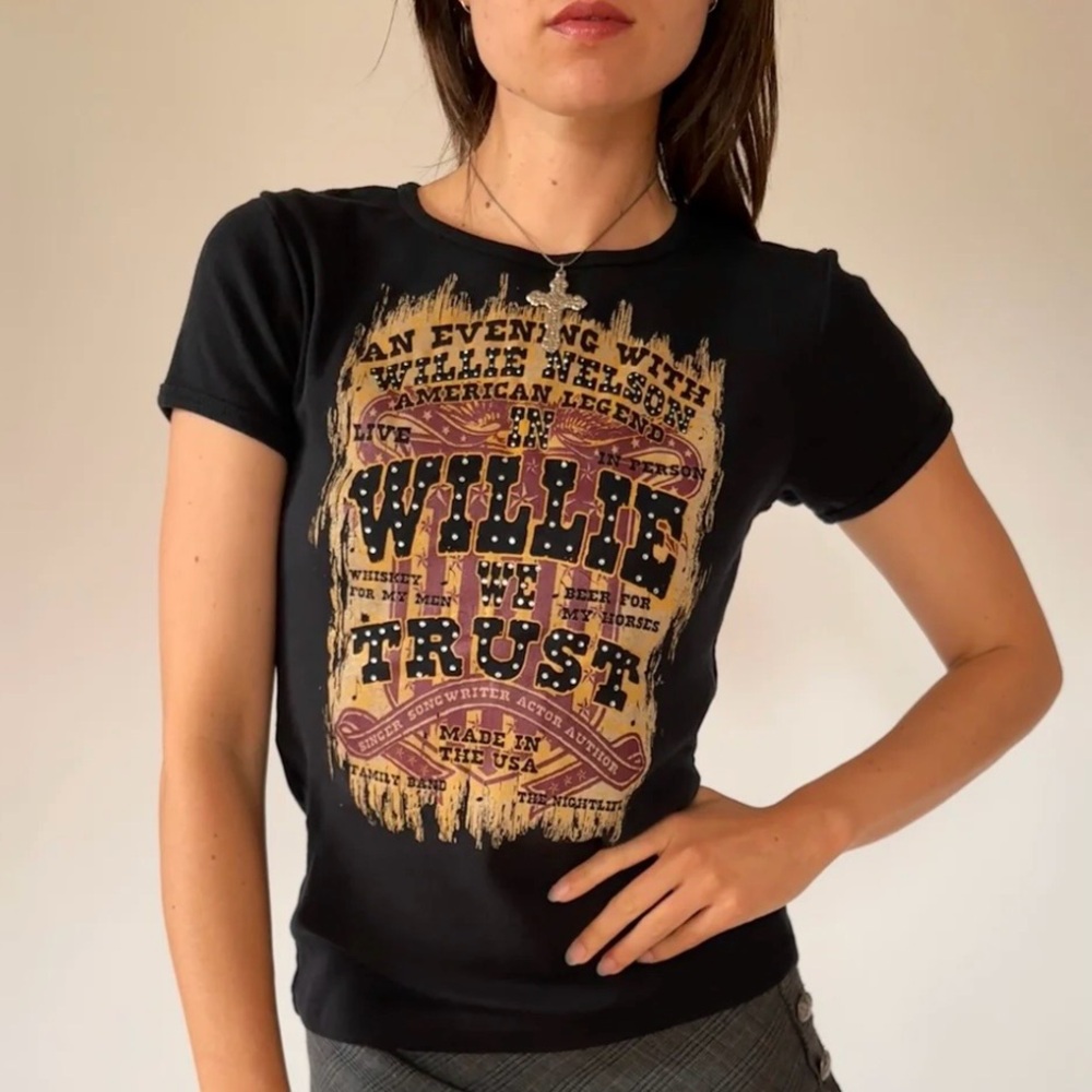 WILLIE NELSON BEJEWELED/RHINESTONE BABY TEE - Sz (S) - Picture 5 of 5
